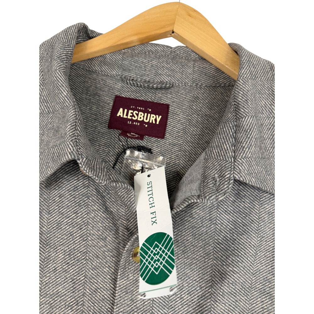Alesbury Mens 3XL Gray Herringbone Button Down Shirt Long Sleeve Stitch Fix NEW - Picture 3 of 10